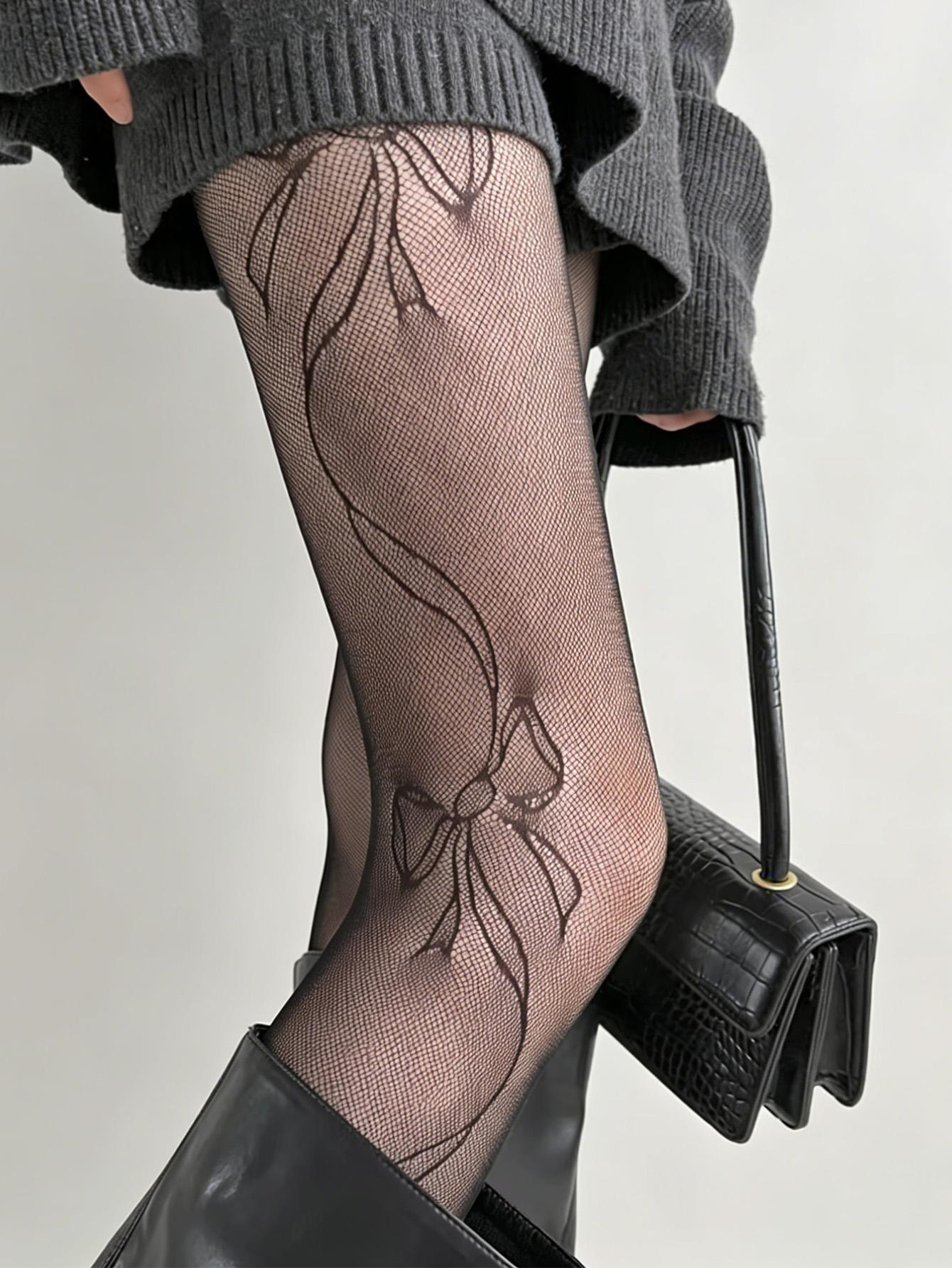 1/2 Pcs Bow Tie Fishnet Pantyhose, Vintage Mesh Stockings, Y2K High Elasticity, Gothic Style, All Seasons