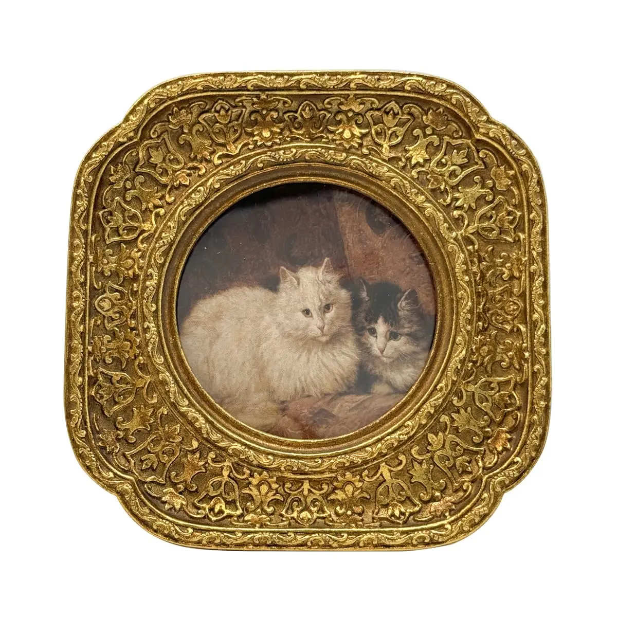 CISOO 3x3 Vintage Gold Round Picture Frame - Ornate Antique Resin Circle Picture Frame with Real Glass Front, Pre-Installed Wall Hook & Tabletop Easel for Wall & Table Decor