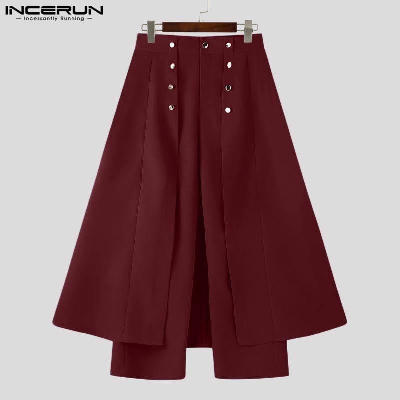 INCERUN Men's All Season Fashion Gothic Double-Breasted High Waist Deconstructed Layered Wide Leg Blazer Trousers Perfect for Halloween Costume Steampunk Stage Party Wear.