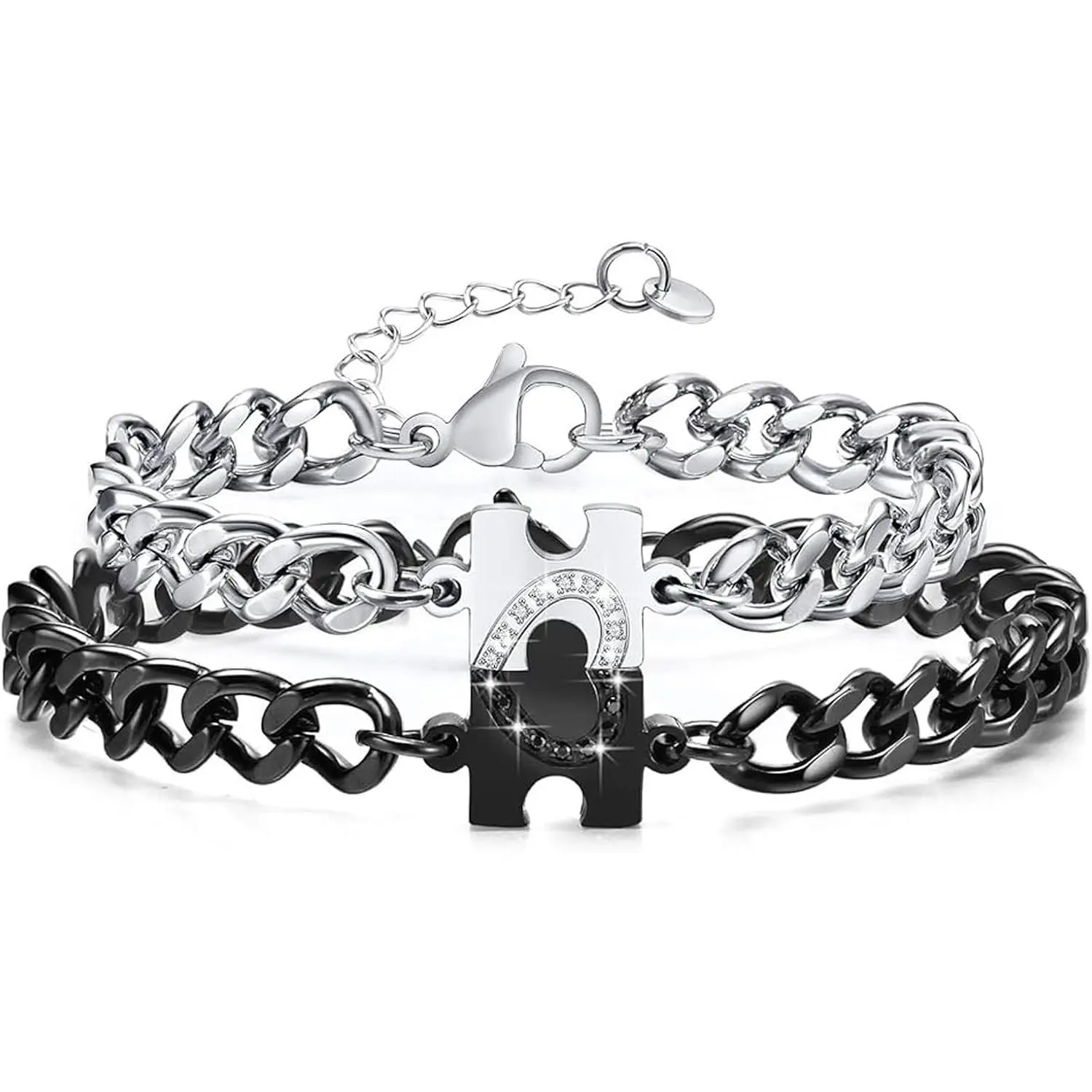 Couples Bracelet For Him And Her   Plated Stainless Steel Cuban Chain Beaded Adjustable Stretch Heart Infinity Morse Code Bracelet For Husband Wife Bf Gf Valentines Day
