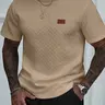 Men's Casual Textured Fabric Short Sleeve Fitted T-Shirt, casual style tee, Ribbed Round Neck Top, Summer Solid Color Plain Fashion Streetwear Men's Clothing, Menswear
