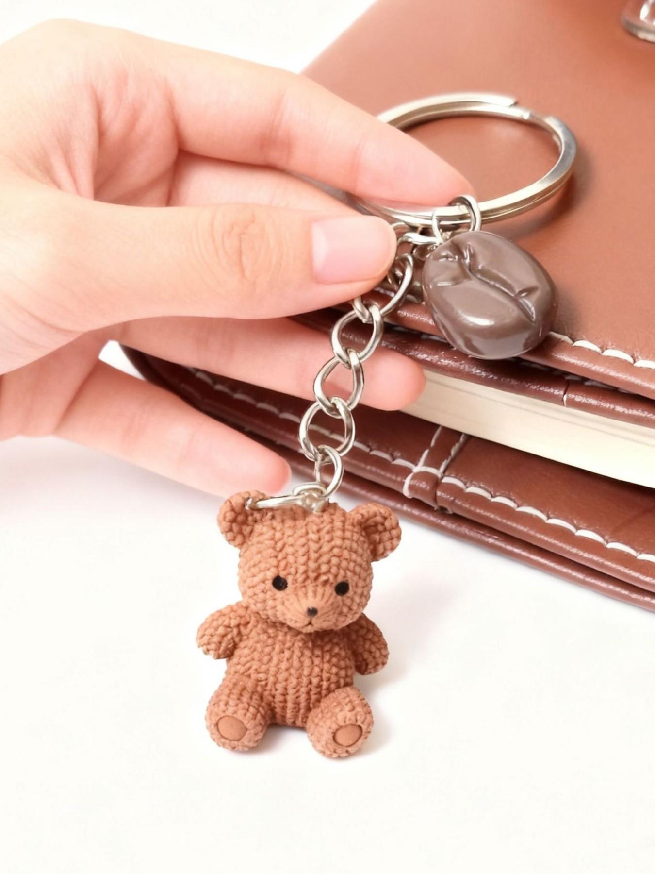 Cute Teddy Bear Coffee Charm Keychain, Bag Decoration, Fashion Accessory for Women, Birthday Gift, Party Favor