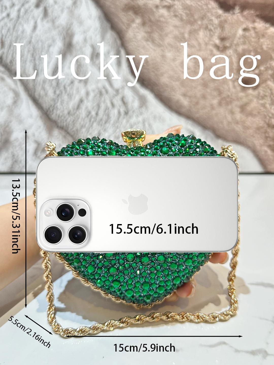 Women's Shiny Heart Evening Bag, Luxury Rhinestone Metal Chain Crossbody, Perfect for Parties, Weddings, Christmas Events