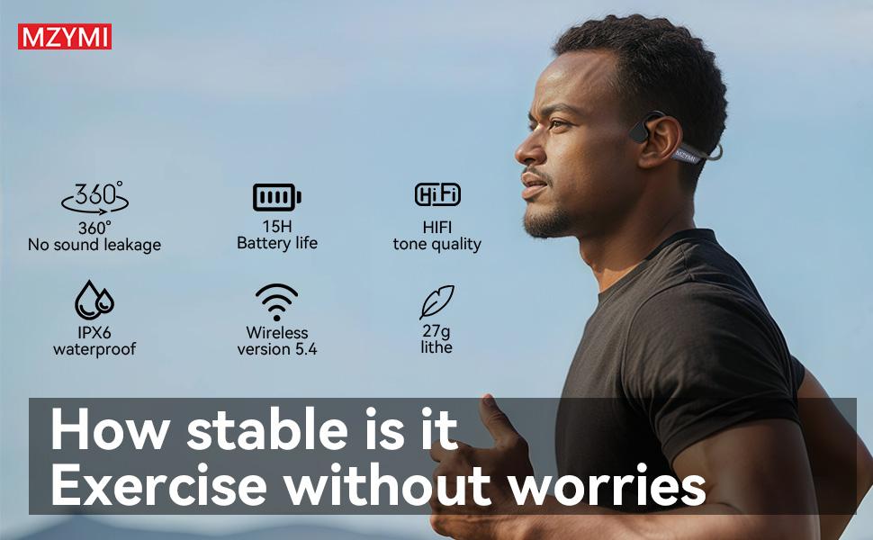 MZYMI i18pro Bone Conduction Neckband Wireless Earphones Headphones Sports Open Ear Headset With Mic Stereo Earbud Audio Black