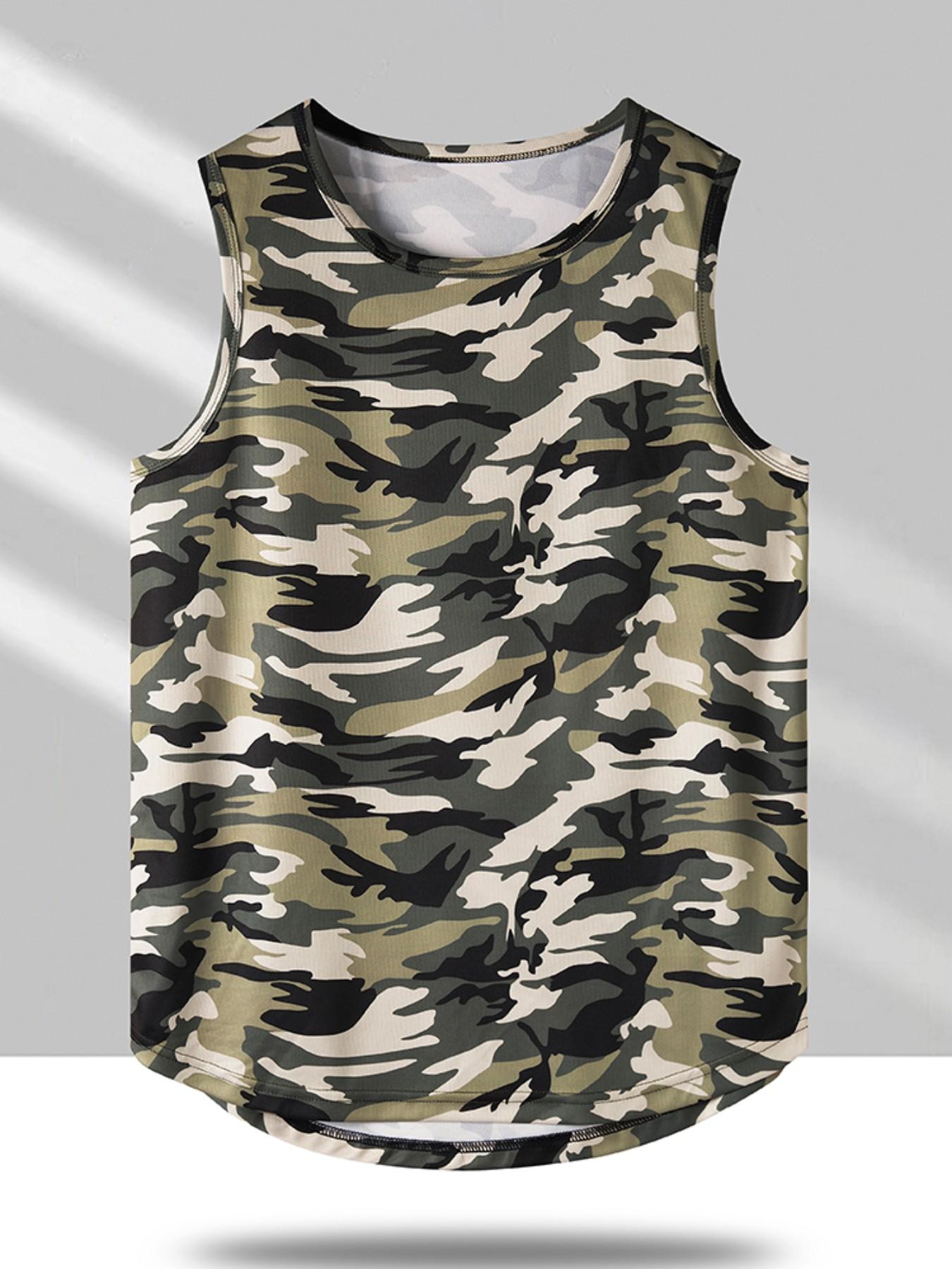2026 Summer Camouflage Ice Silk Vest, Casual Short Sleeve Slim Fit, Street Style Geometric Pattern, Ideal for Outdoor Activities