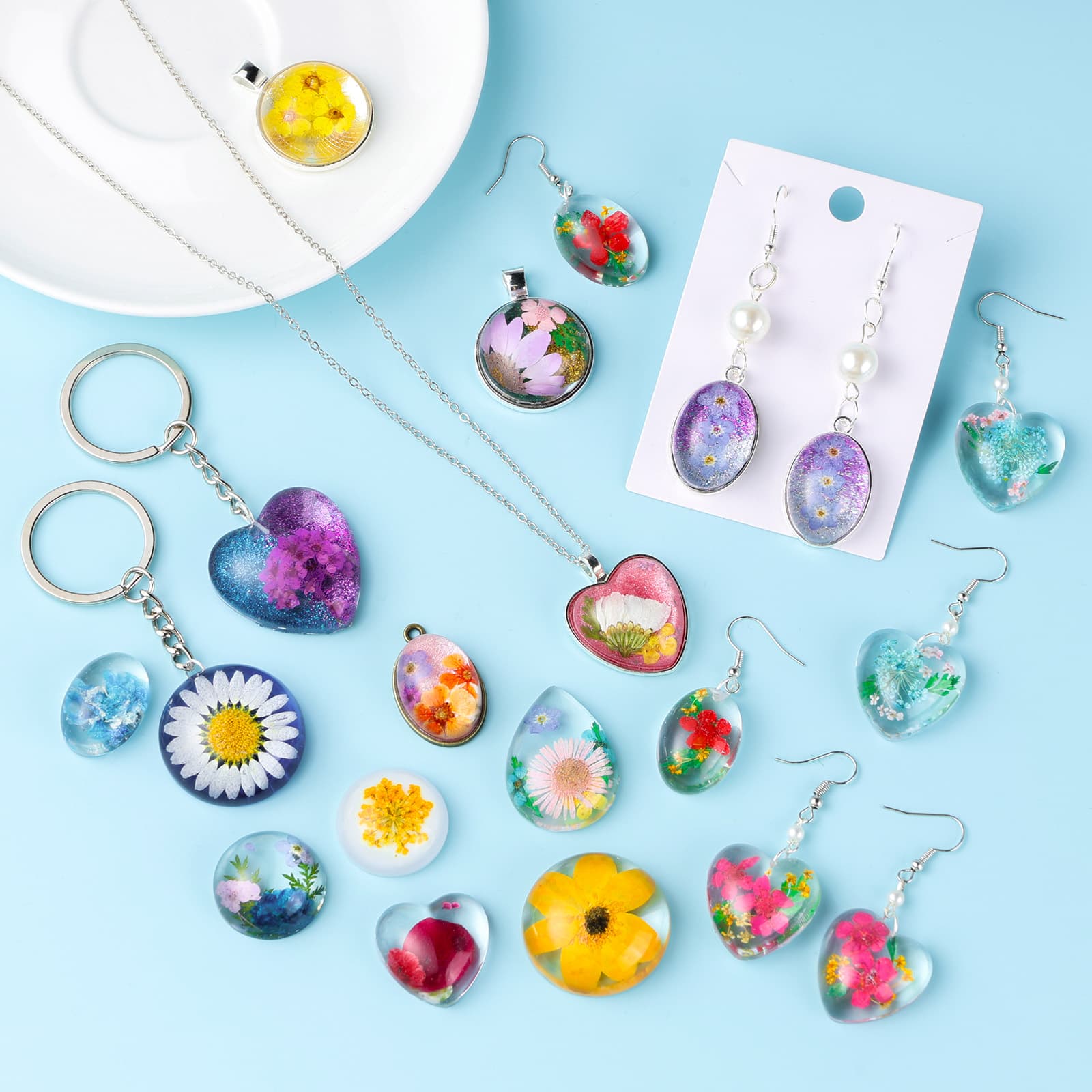 Cabochon Gems Resin Molds, 36 Cavities Thicker&Shiny UV Resin Molds Jewelry with 16 pcs Pendant Trays, Epoxy Molds for Beginner, jewelry making kits for Pendant,Earrings,Necklace,Keychains - LET'S RESIN