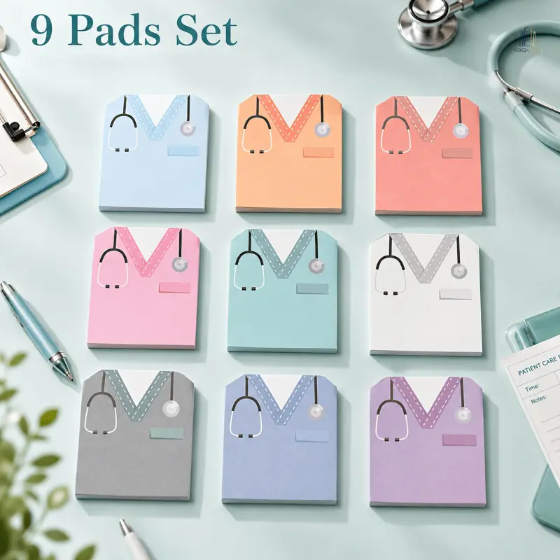 9Pcs Nurse Sticky Notes Set, Cute Nurse Uniform Design Self-Adhesive Memo Pads, Fun Notepads for Nursing Students, Hospital Office School & Nurse Day Gift,sohochic