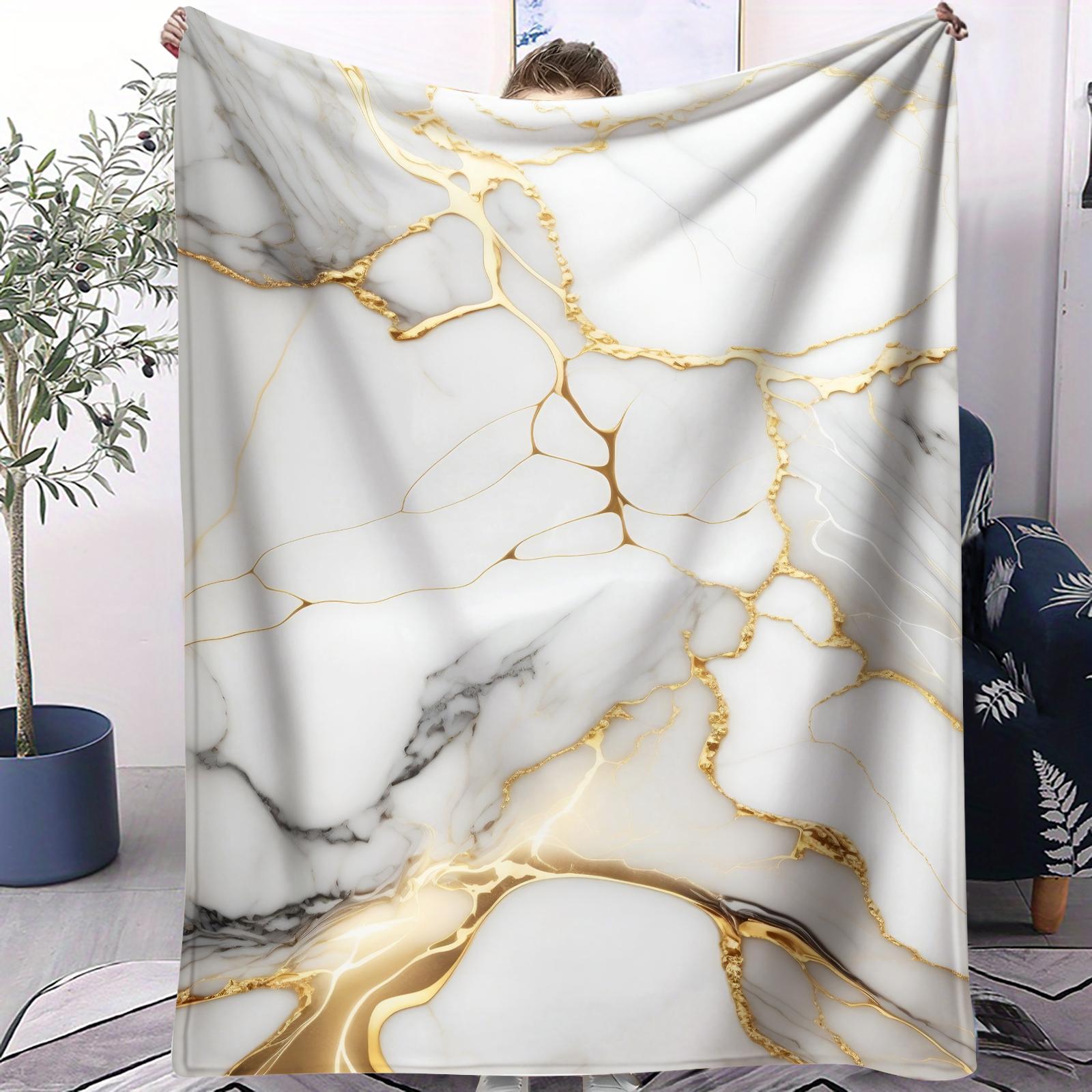 Modern Luxury Marble Print Flannel Blanket, Soft and Fluffy, Warm and Breathable, Ideal for Fluid Art Enthusiasts to Use at Home, in the Office or While Traveling, and an Excellent Gift for Family and Friends