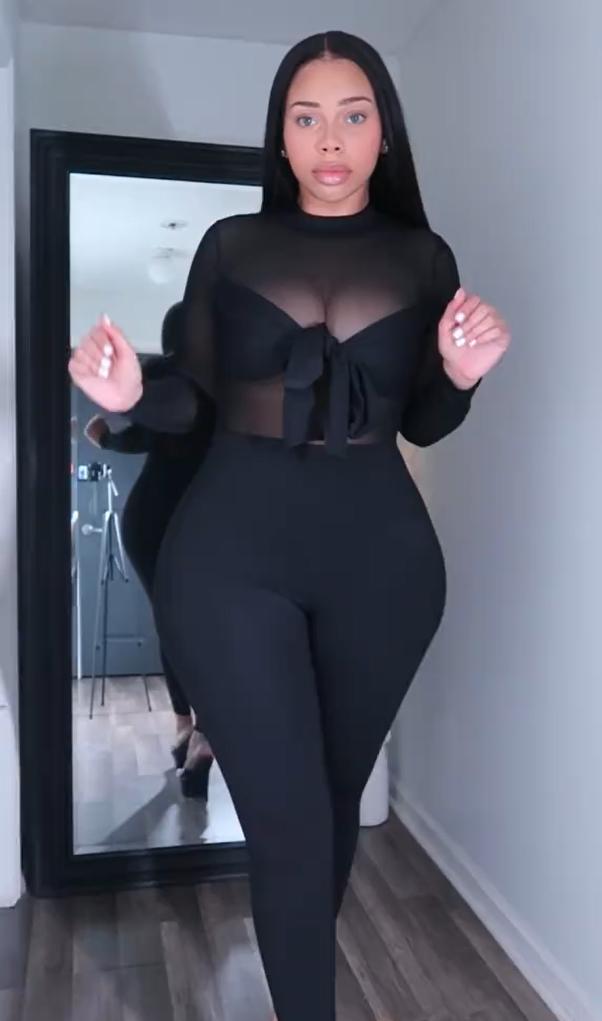 SHAPESHE Women's Jumpsuit with Long Sleeve Black Bow Mesh See-through Bodysuit for Outing