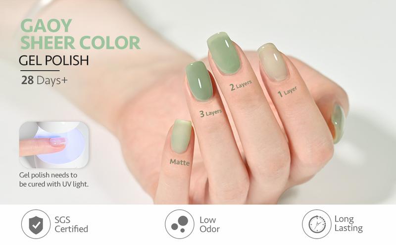 GAOY Emerald Green Jelly Gel Nail Polish Set, 6 Transparent Colors Sheer White, Soak Off UV Light Cure Gel Polish for Salon and Nail Art DIY at Home
