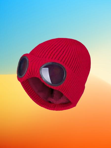 Unisex Solid Color Goggle Lens Design Beanie Hat, Casual Soft Comfortable Beanie for Fall & Winter, Fashion Accessories for Both Men & Women, Knitted Winter Hat