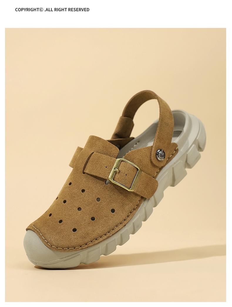 Men's Perforated Slingback Clog, Breathable Closed Toe Sandals, Non-Slip Two-Way Wear Slippers, Lightweight Vegan Leather Fisherman Shoes for Beach Hiking Travel, Retro Summer Athletic Outdoor Clogs, Big Size 11 12 13
