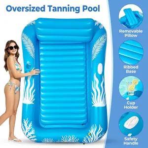 Inflatable Tanning Pool Lounger Float with Sprinkler-6 in 1 Suntan Tub Raft Floatie with Drink Holder Sunbathing Water Lounge-Tanning Bed Mat Pad for Adult Blow Up Kiddie Pool Kids Ball Pit Pool (L)