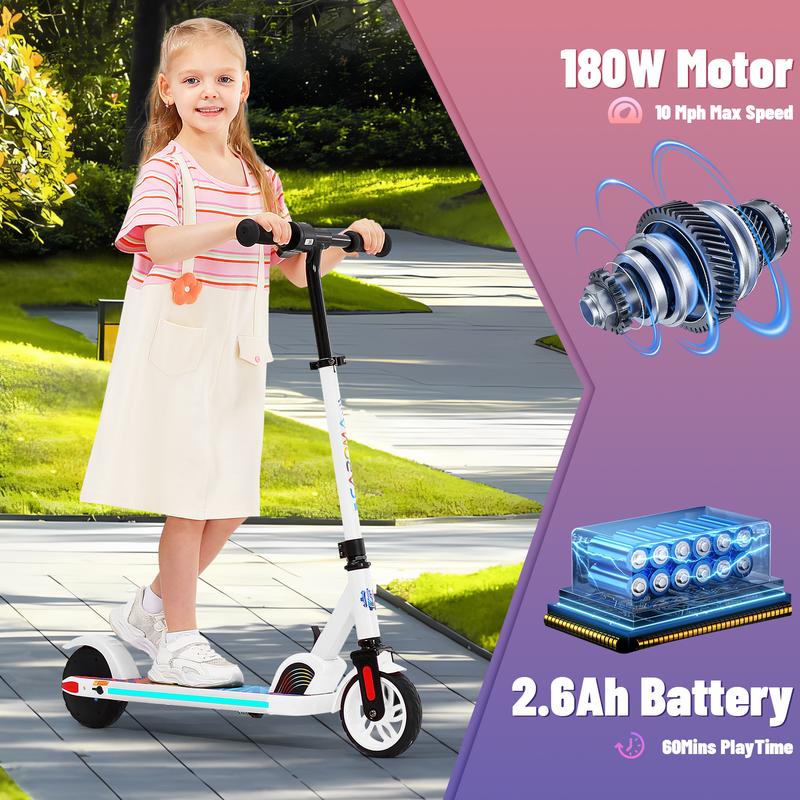 Caroma Electric Scooter for Kids Ages 6-14, 180W Motor & 10 Mph, 80 Mins Ride Time, Adjustable Height & Speed, LED Display & Colorful Lights, Kids Electric Scooter, Best Gift for Boys and Girls