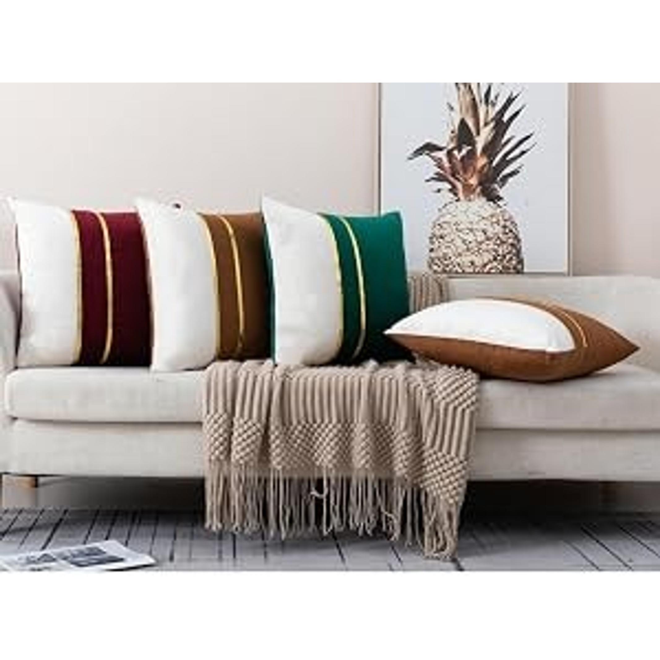 Set of 2 Velvet Decorative Throw Pillow Covers Navy Blue White Patchwork with Gold Leather Pillow Covers 18 × 18 Inch Cushion Covers Decor Living Room Sofa Bedroom Car