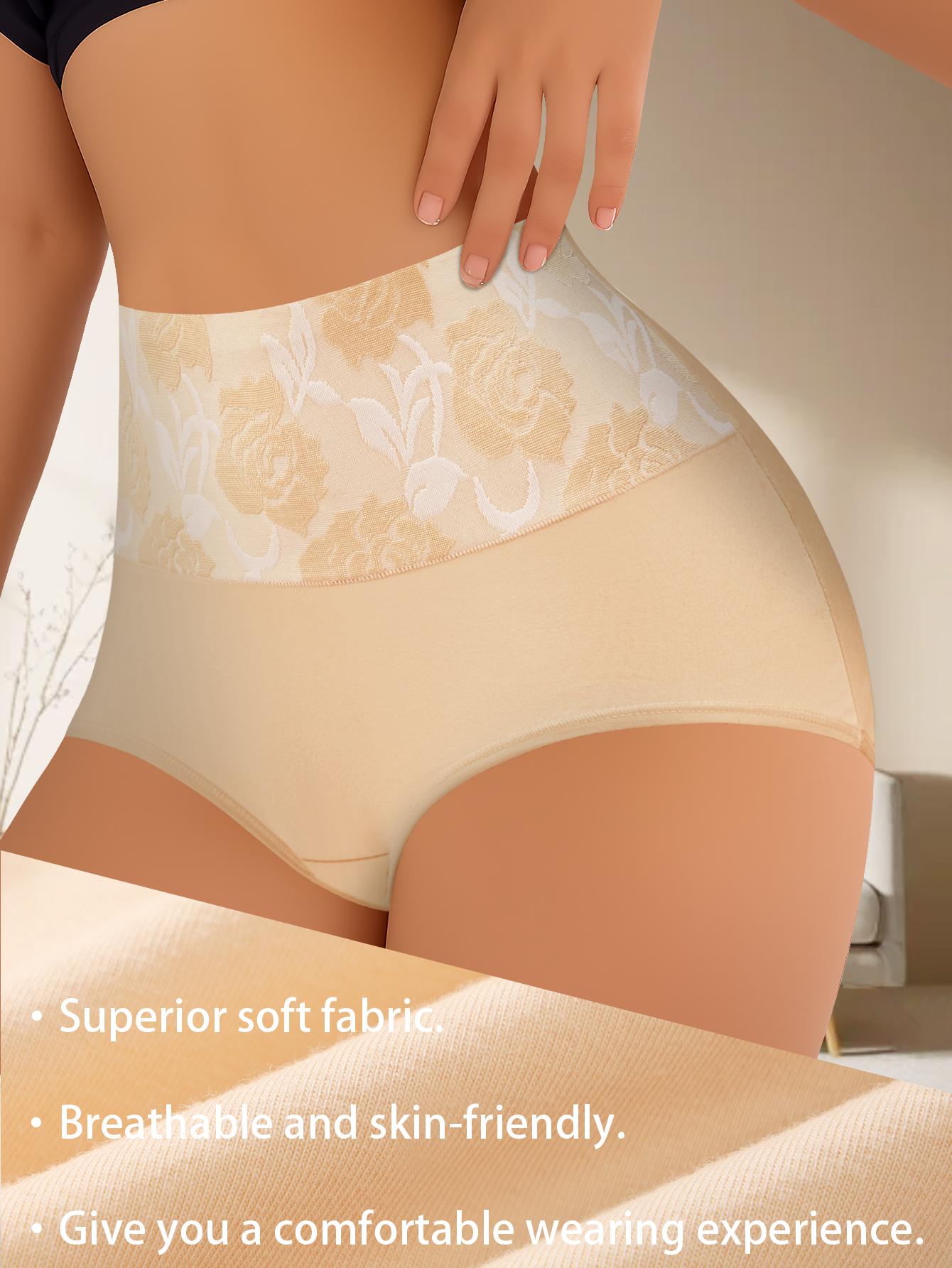 QUASTI 6 Pack High Waist Colorblocking Cotton Women's Briefs with Printed Design,High Elasticity Tummy Control Hip Lifting Elegant Underwear,Flower Power Panties,Soft Comfortable Womenswear Mixed Color,Fashionable Elegant Women's Panty,S-XXL