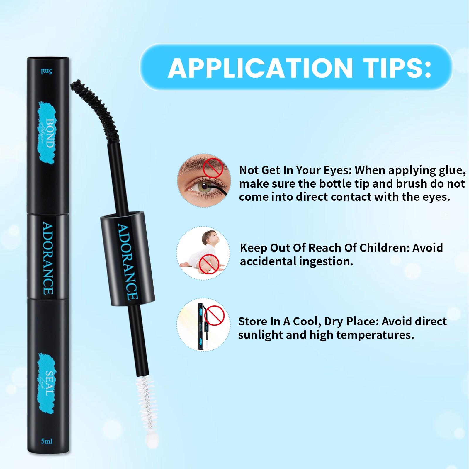 ADORANCE Waterproof Eyelash Glue (10-Count Pack), 2-in-1 Long-Lasting Lash Bond and Seal Glue, Sweat-Proof Eyelash Extension Glue for Cluster Lashes, Waterproof Eyelash Clusters