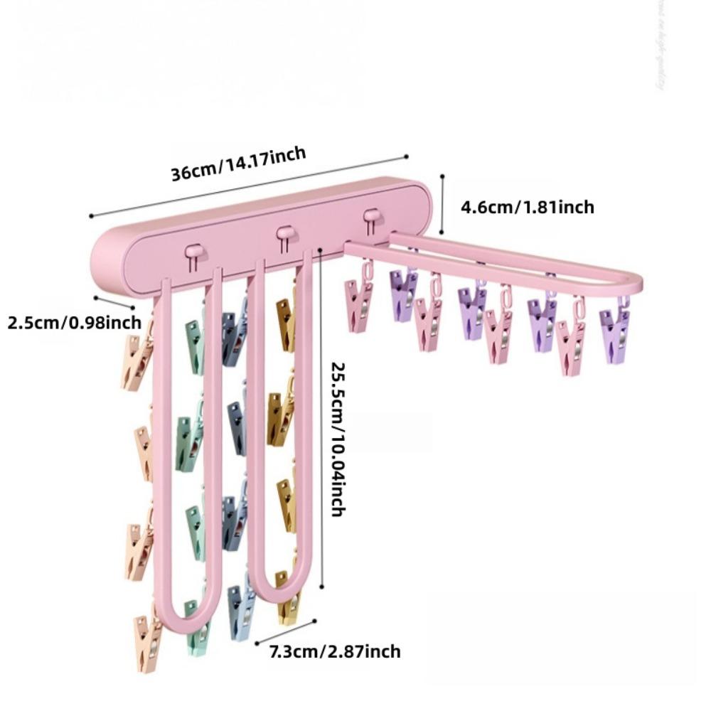 Folding Clothes Drying Rack - Wall-mounted Clothes Hanger with Clips, Space-saving Vertical Drying System, Suitable for Indoor / Balcony / Shower Room Use.