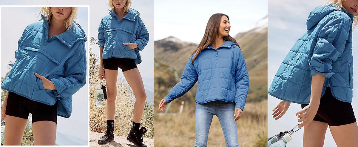 Ommig Women's Oversized Hooded Puffer Outerwear - Quilted, Lightweight, Warm Winter Pullover Coat with Button Closure, Basic Casual Tops