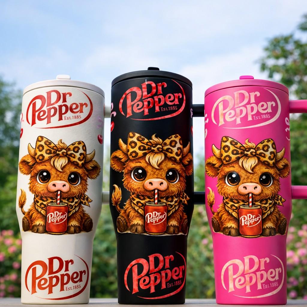 1pc 40oz Insulated Tumbler with Handle, Cow Drinking Soda Graphic Travel Mug, Stainless Steel Tumbler with Lid and Straw, Stainless Steel Thermos, Vacuum Insulated Hot Cold Cup for Coffee Tea Water, Birthday Gift Idea, Daily Use Drinkware