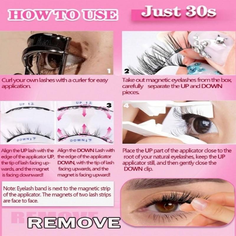 Magnetic False Eyelashes Set No Glue Needed Comfortable Soft Stem Natural Look Easy Wear Strong Magnet Reusable 1 Pair