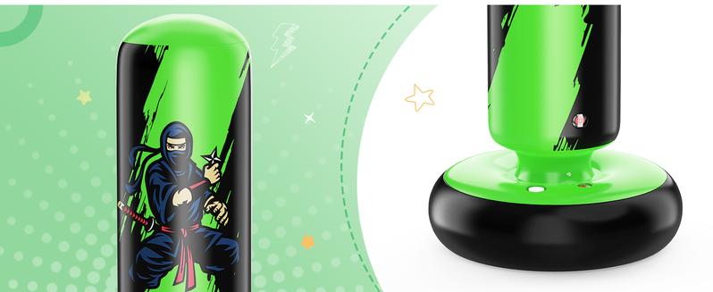 QPAU Kids Boxing Bag with Gloves 66-Inch Stabilized Inflatable Boxing Set for Boys Girls Ages 5-12 Karate Kickboxing MMA Sports Equipment Gift Training Durability Rebound