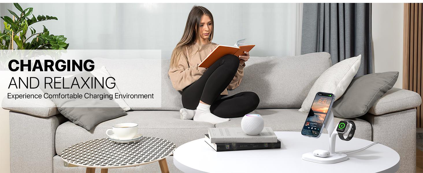 Real Wireless Charging Dock/2025 New Year Gifts EXW 5-in-1 Magnetic Desktop Fast Charging Station for Multiple Devices for iPhone 16/15/14/13/12 Series& Apple Watch & AirPods