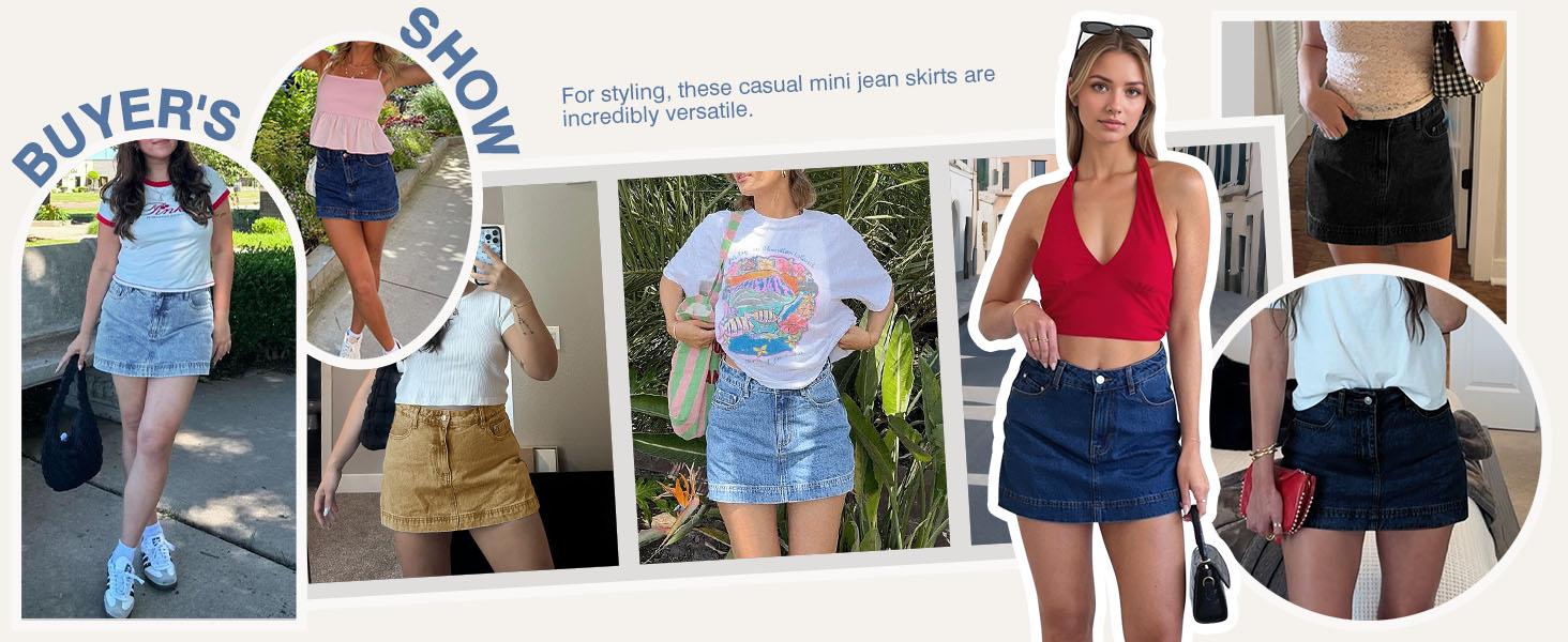 Tankaneo Women's High-Waist Retro A-Line Stretchy Cotton Denim Skort Skirt - Built-In Shorts, Tummy-Flattering, Soft Fabric, Basic Fit, Pockets, Modern Vibe, Machine Washable, Easy Care, Trendy Casual Summer Bottoms