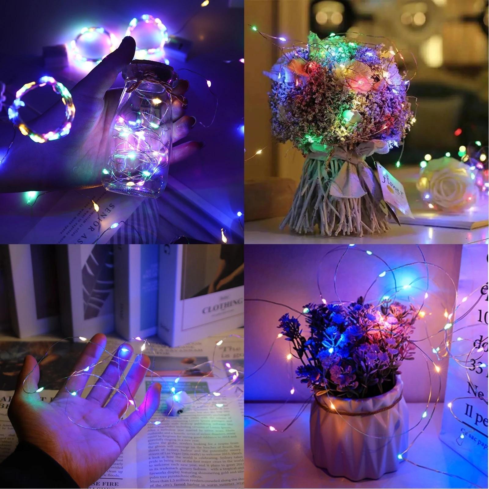20Pcs Battery Operated Copper Wire LED String Lights 200cm/78Inch/20LED 3Modes Mini Firefly Fairy Lights Warm/Multi/Red/Green/Blue/Pink/ Purple/White Perfect for BOBO balloon, birthday room, camping, flower, party, wedding, Christmas