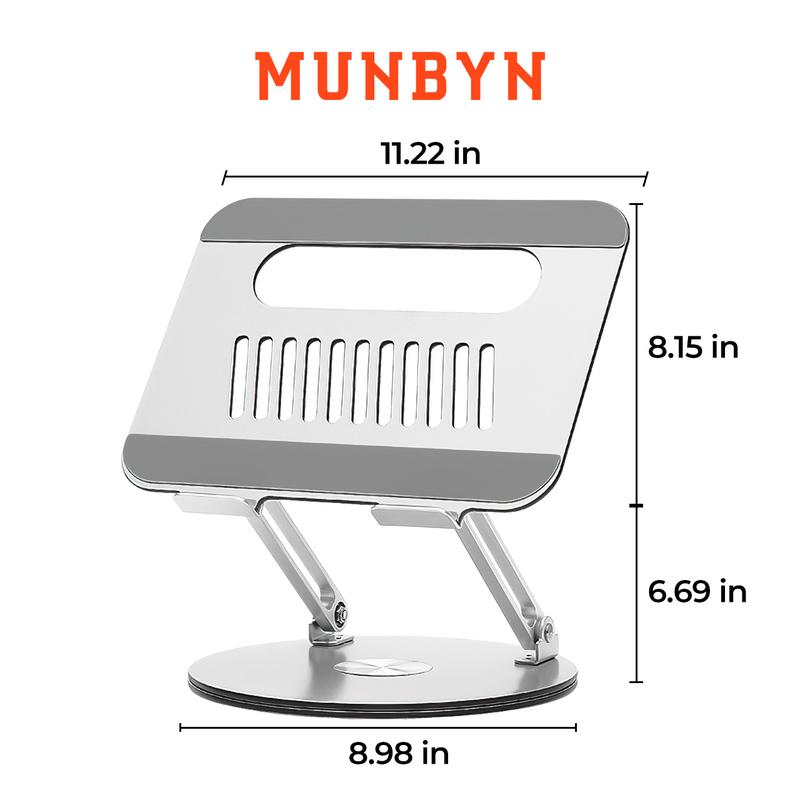 【Valentine’s Day Gifts – MUNBYN 360° Rotating Laptop Stand】Adjustable Foldable Aluminum Laptop Stand, 2-in-1 Multifunctional Laptop Stand Hub for Gaming laptop & Mobile stand,Gray