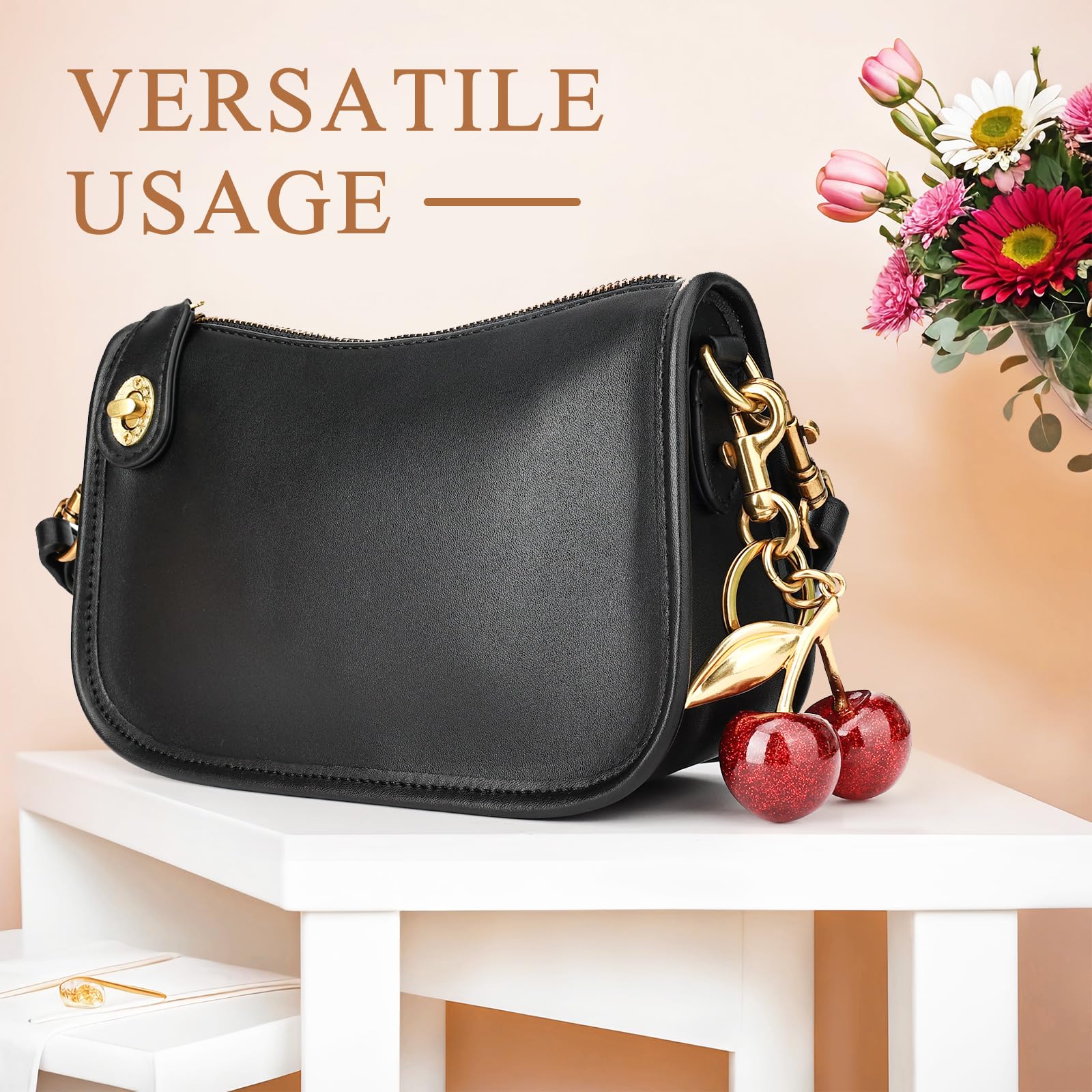 Cherry Bag Charm Keychain – Cute Personalized Engraved Keychains for Women | Car Keyrings for Leather Handbags & Adorable Essentials Add-Ons