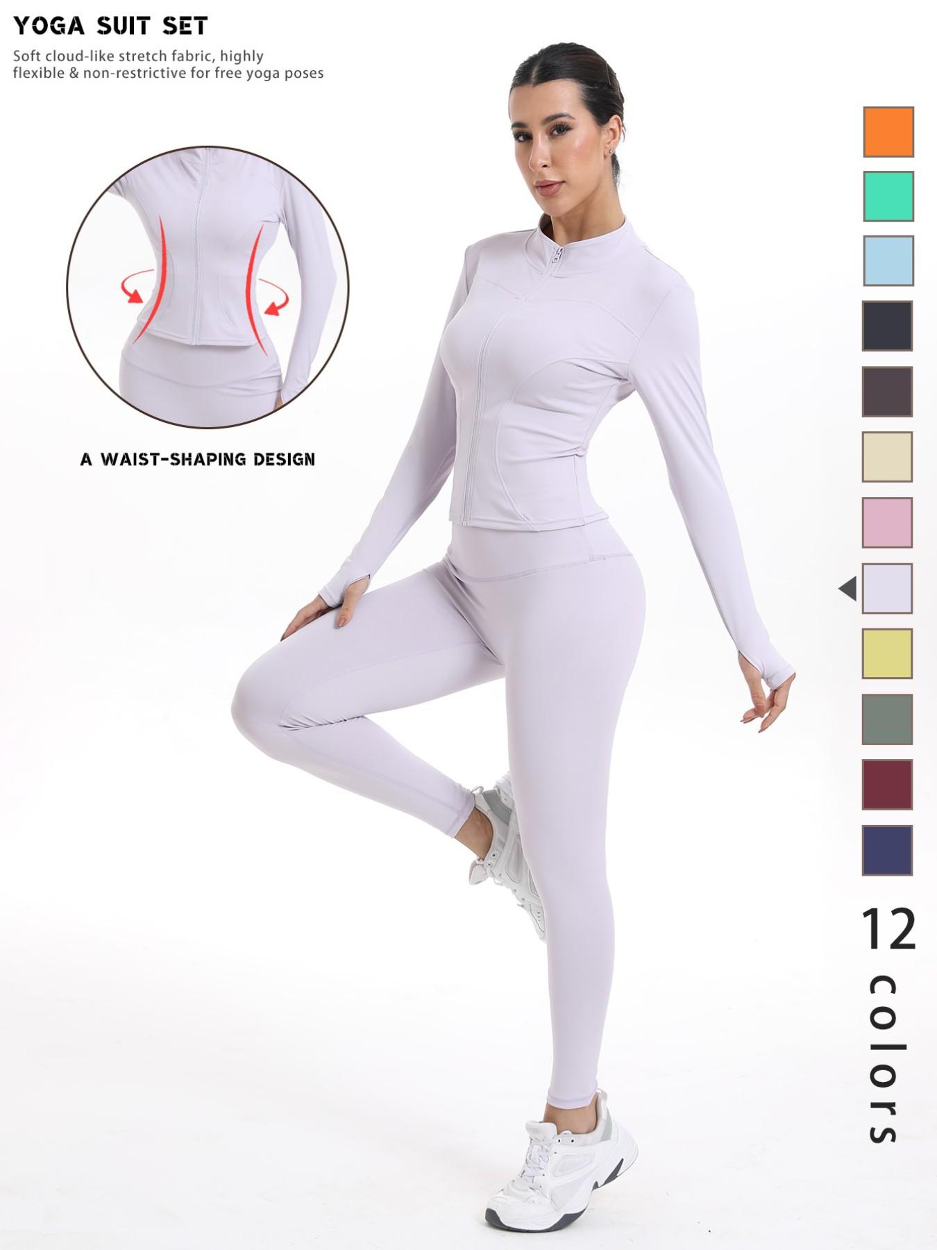 Women's Sporty Quick-Dry Two-Piece Set, New Fashion Slim Fit Yoga Pants, High Elasticity Long Sleeve Top, 12 Colors Available