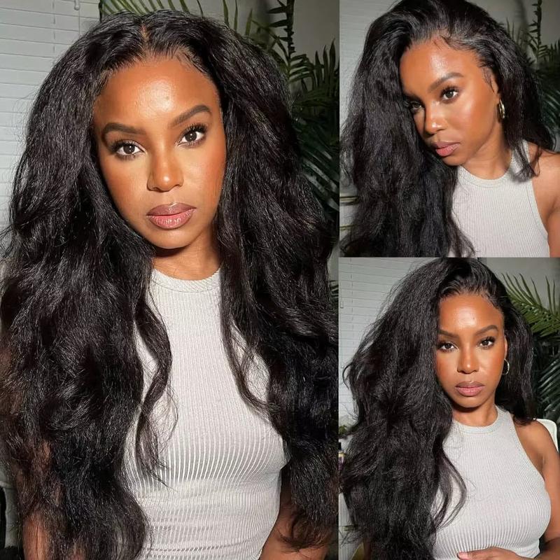 High Density Kinky Straight 360 Lace Front Wigs Human Hair Glueless Brazilian Yaki Straight 13x6 HD Lace Frontal Wig Preplucked Remy Hair Half Wigs With Drawstring 3 in 1 Fast install Wig #TikTokShopBlackFriday