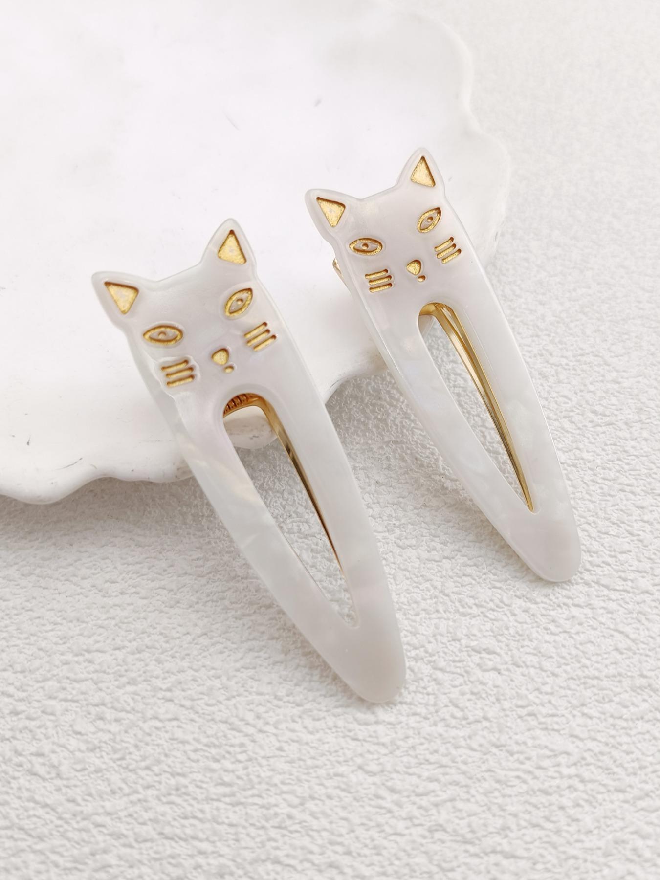 2PCS 7.3cm Cat Acetate Metal Hair Clips - Cute Cat Shape, High-Quality, Durable, Easy to Wear, Hair-Friendly for Daily Use at Work, School, or Dates