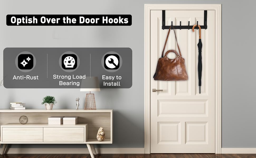 Over The Door Hooks, Door Hanger Hooks for Hanging, Over The Doors Towel Racks for Bathroom with 12 Coat Hook, Coat Rack Dorm Essentials Bathroom Accessories(1 Pack, Black)