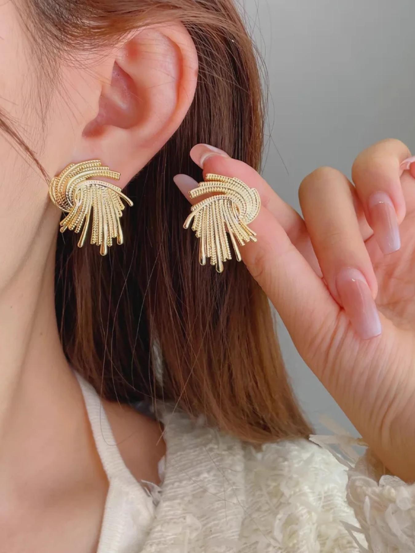 Vintage Hong Kong Style Firework Earrings, Plated, Non-Fading, Irregular Design, Perfect for Women Daily Parties Holidays