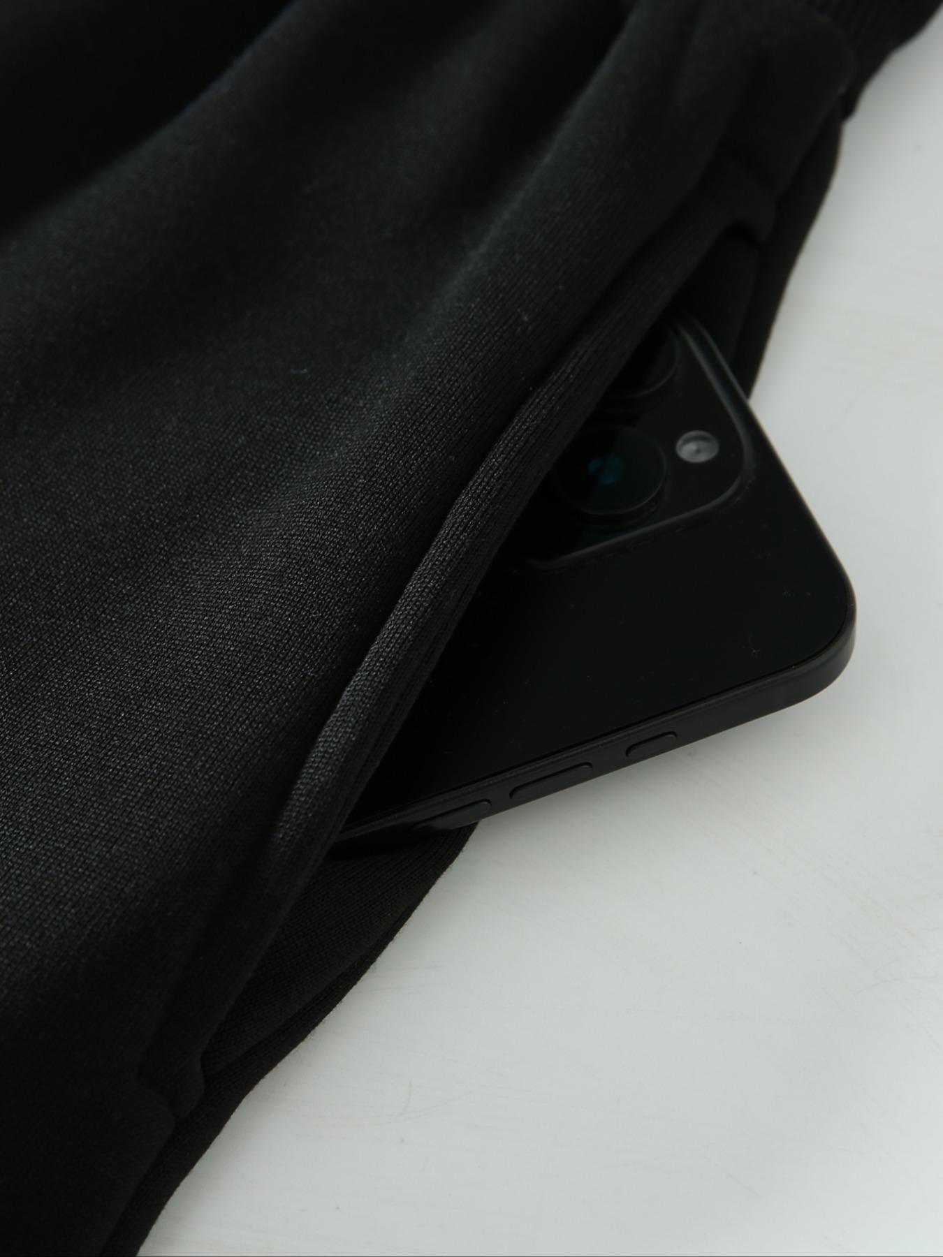 Men's Street Style Fitted Pants, Block Micro Flare Sweatpants, Loose Drawstring Casual Sports Pants, Trendy Wide Leg Trousers