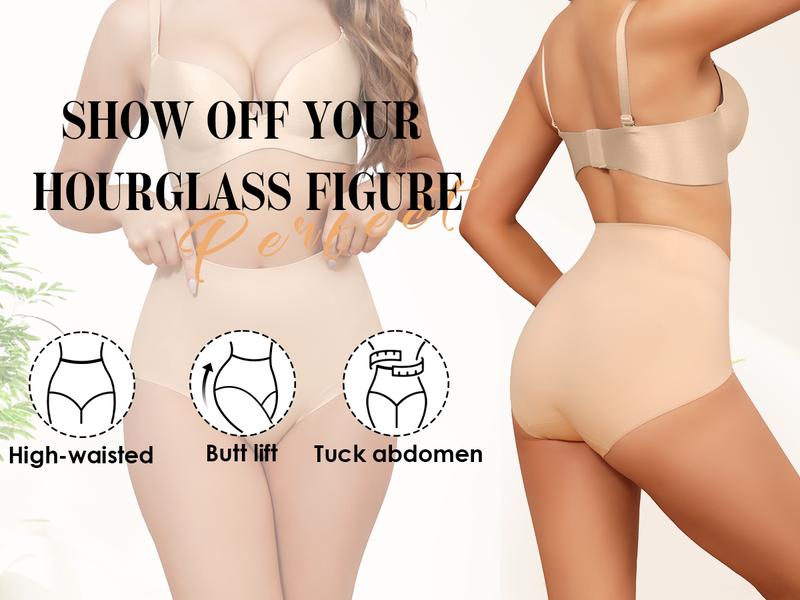 LEVAO Women Tummy Control Underwear, High Waisted Seamless No Show Briefs, Skin-Friendly & Non-Slip Shaping, All-Day Comfort, 4 Pack (S-XXL)