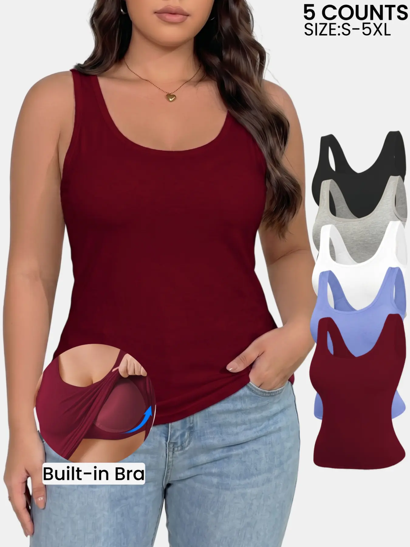S-5XL Women Seamless Tank Top with Built in Pads, Multi Colors, Soft Stretchy Breathable Fabric, Casual Daily & Shopping Outfit, Versatile Layering Under Coats in Fall & Winter