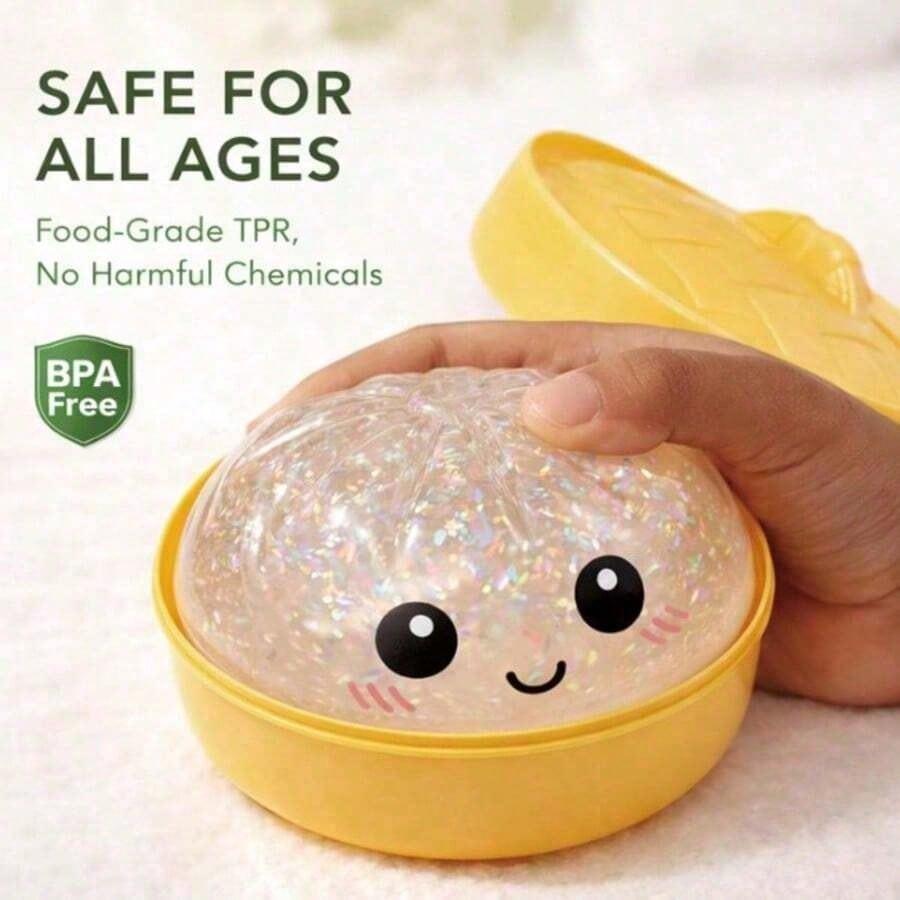 8.5cm Dumpling Squishies Stress Relief Balls, Dumplings Stress Balls, Handmade Squeeze Fidget Toys With Steamer Storage Case, Soft TPR Slow Rebound Big Bun Squishy, Realistic Food Shaped Sensory Squeeze Toy, Anxiety Relief & Focus Decompression Prop,