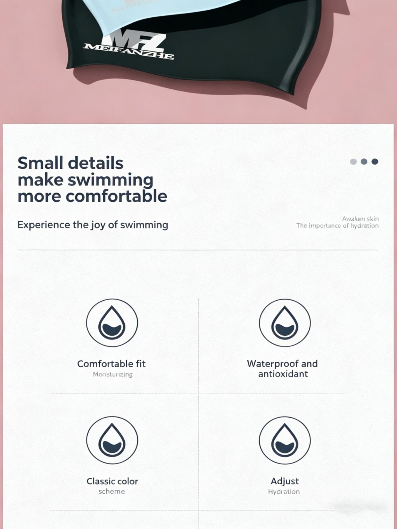 Adult Waterproof Silicone Swim Cap, Unisex Ear Protection, Non-Pressing Headband, Anti-Slip Long Hair, Solid Color Swimming Hat