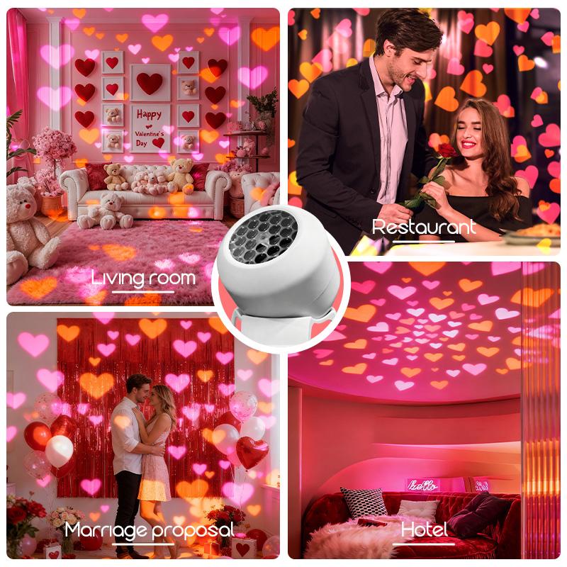 USB Powered Love shape projection light, Dynamic rotating projection lamp with Love Patterns for Indoor and Outdoor Festive Decorations, Valentine'S Day, New Year, Wedding Parties