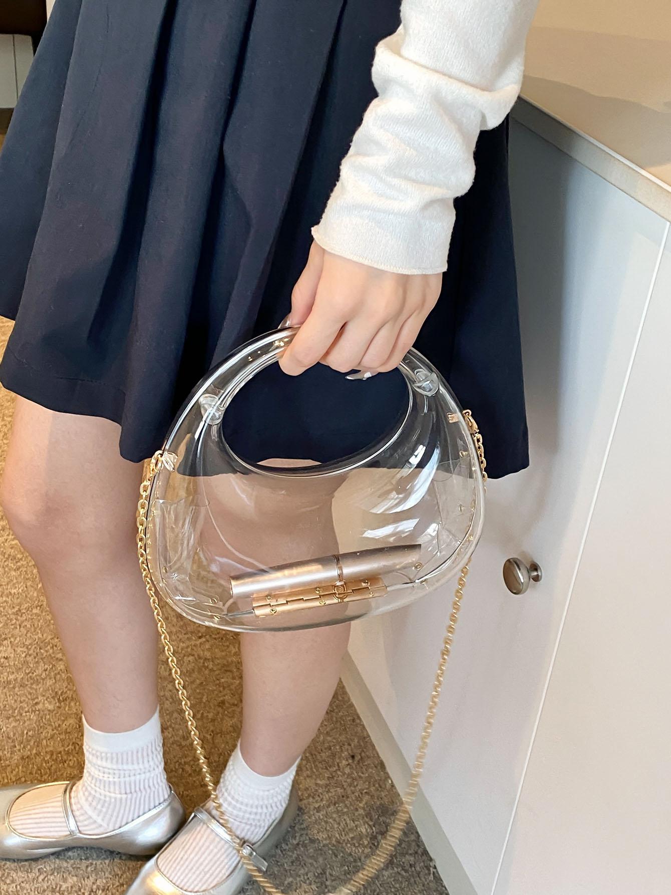 Women's Acrylic Box Bag, Fashionable Lipstick Coin Accessory Organizer Crossbody Bag, Elegant Party Chain Tb Purse