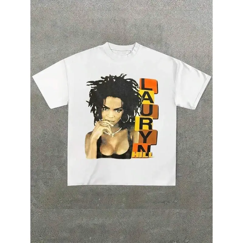 Plus Size Men's,Vintage Lauryn Hill 99' Tour T-Shirt  ,(1 Pcs )100% Cotton Casual Printed T-Shirt,Crew Neck Short Sleeve,220g  Cotton T-Shirt