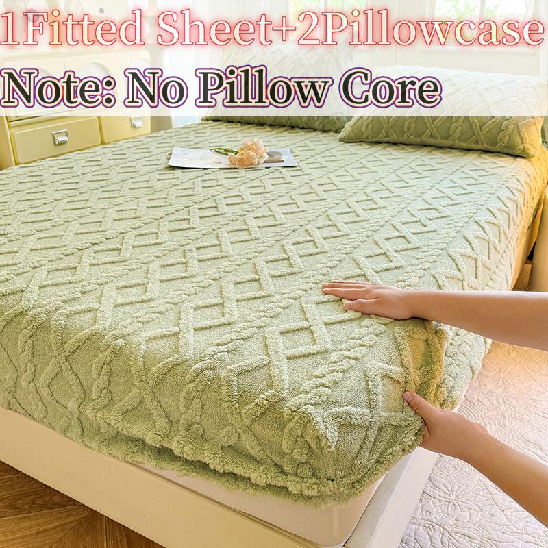 Diamond Pattern Bedding Set, Multiple Color Options, Soft Warm, Anti-Slip High Sides (11.81-13.39 Inches), Includes 1 Fitted Sheet & 2 Pillowcases