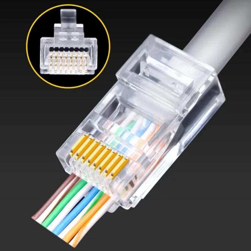 RJ45 Connector, Cat6 Network Unshielded RJ45 Perforated Crystal Head Network Cable, Network Connector, Network Cable Connector