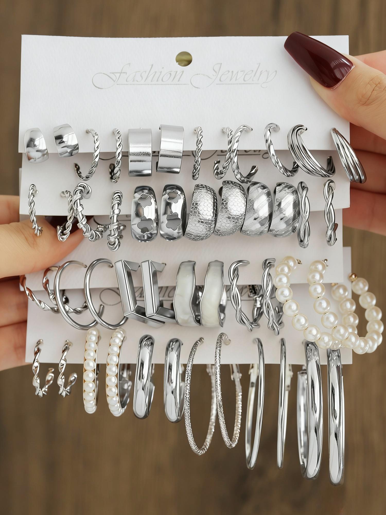 24 Pairs Elegant Alloy Flower Earrings Set, Hoop Earring Set with Mermaid Design, Perfect Gift for Women and Office Wear Jewelry Collection