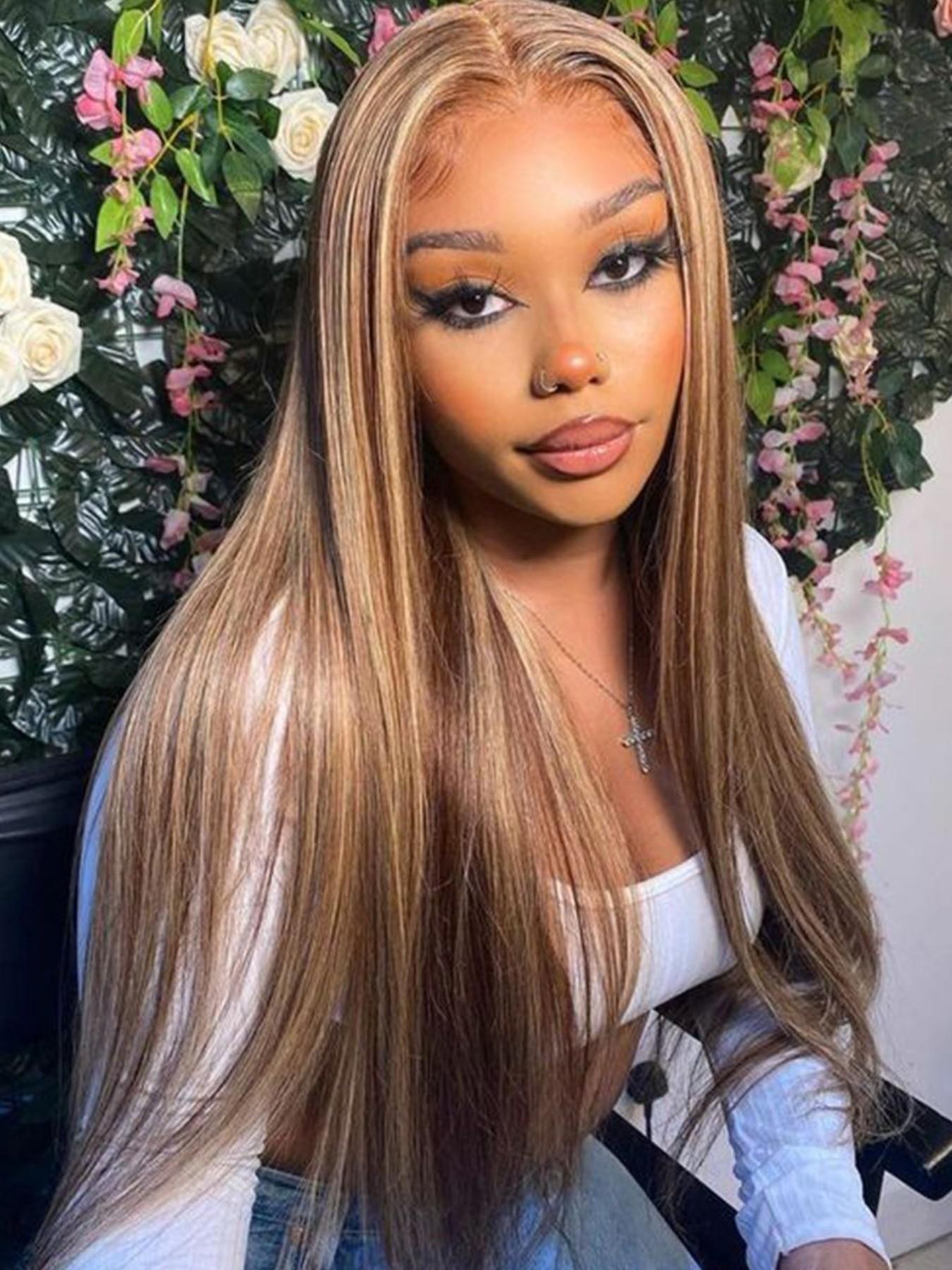 4x4 HD Lace Closure Wig Glueless Human Hair Wig P4/27 Color No Glue Needed Pre-Cut Lace Suitable for Women