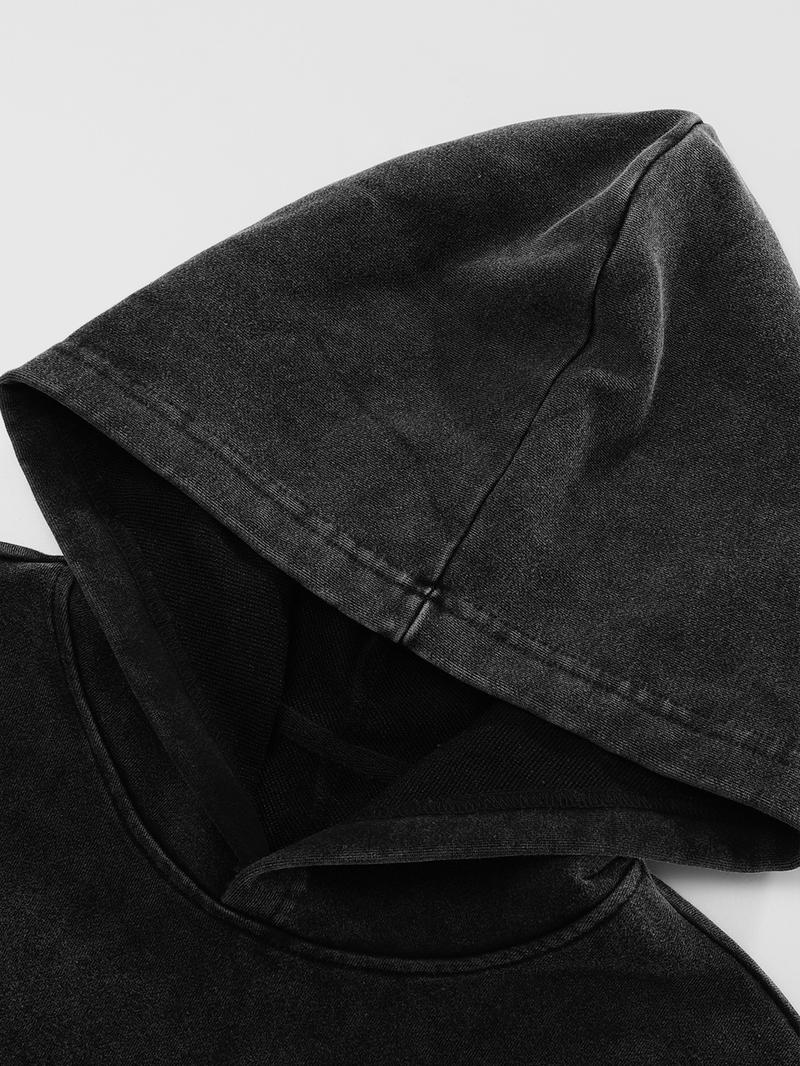 Men's Washed Cotton Hoodie Cardigan, Gothic Print, Casual Long Sleeve Pullover, Fall & Winter Fashion, Comfortable and Stylish