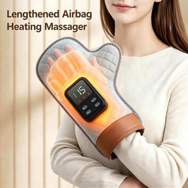 Rechargeable Portable Hand Massager, Combines Air Pressure, Heat Therapy, and Vibration, Electric Vibrating Massage Device for Finger Joints, Home Use